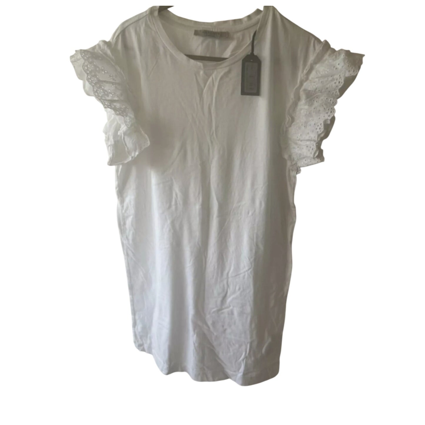 All saints Senna Adelaide eyelet tee dress Medium NEW $120 cHALK white Flutter