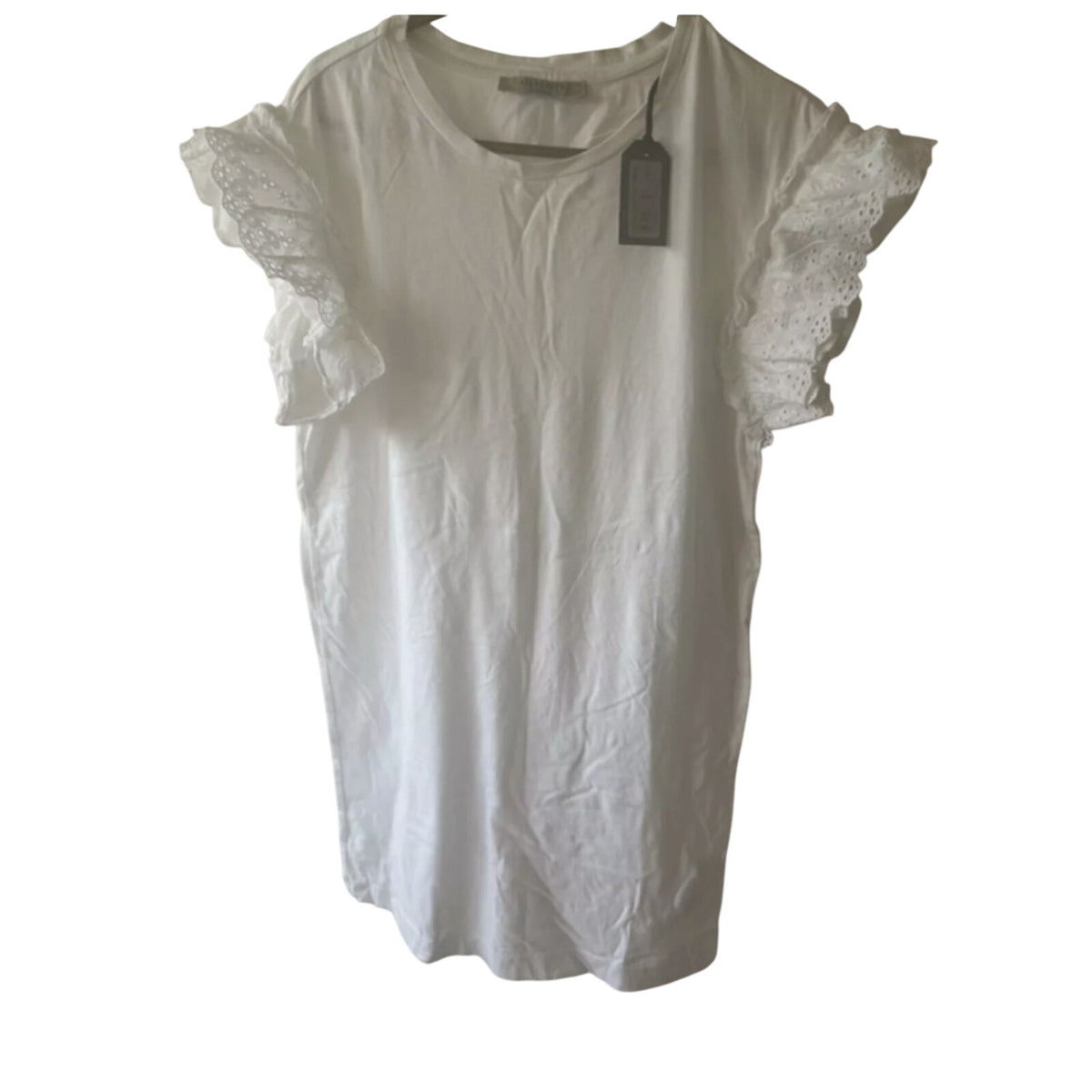 All saints Senna Adelaide eyelet tee dress Medium NEW $120 cHALK white Flutter
