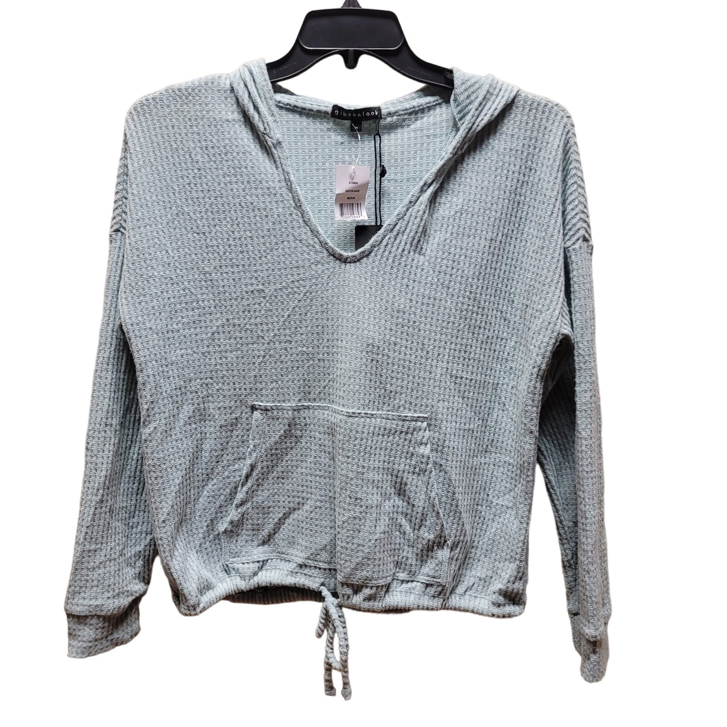 Gibsonlook wintersage Green Hoodie kangaroo pocket Waffle Weave Shirt Medium Top
