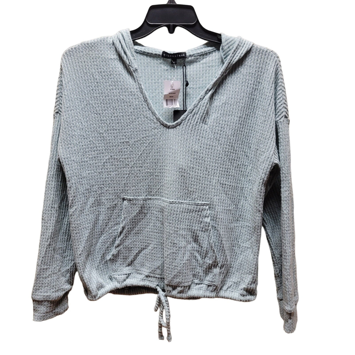 Gibsonlook wintersage Green Hoodie kangaroo pocket Waffle Weave Shirt Medium Top