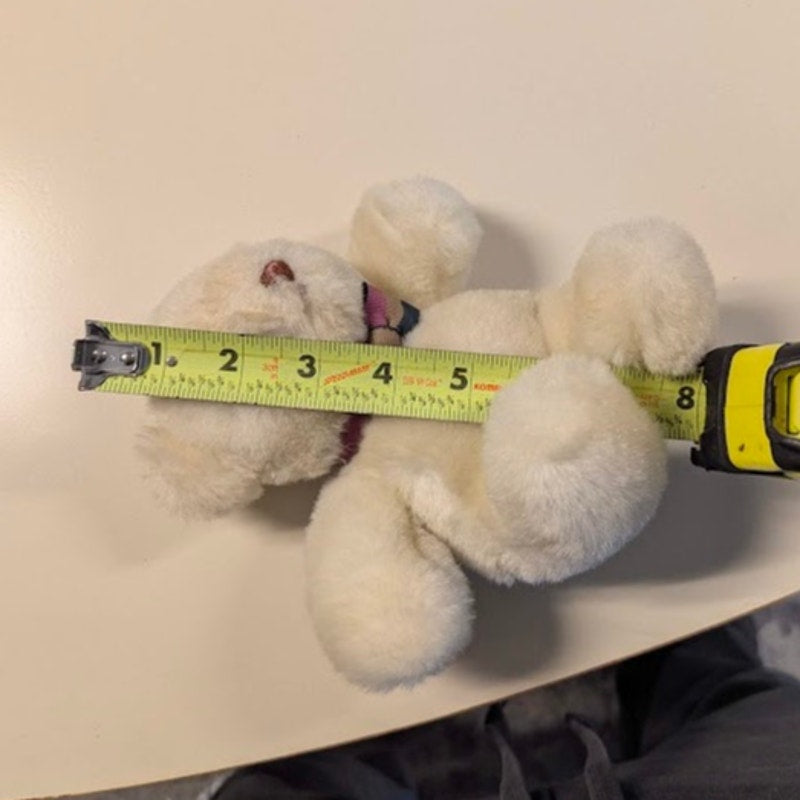 Stuffed Animal PLUSH teddy bear Gund white 8" bowtie 1985 retro