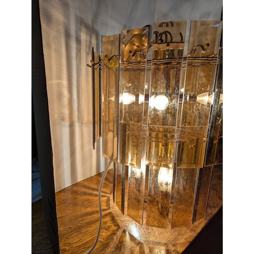 Vintage 2 Tier 70s Dangling Smoke Glass Prisms chandelier 15" x 19" 8 Bulb Light
