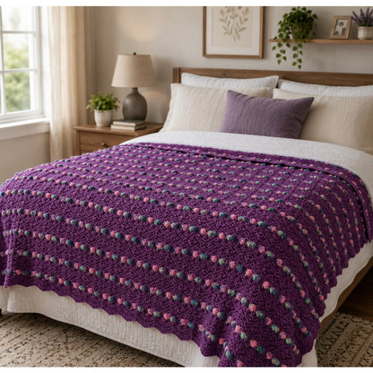 Purple Homemade Afghan throw 64 x 48 Floral Knots Scalloped Edge Crocheted