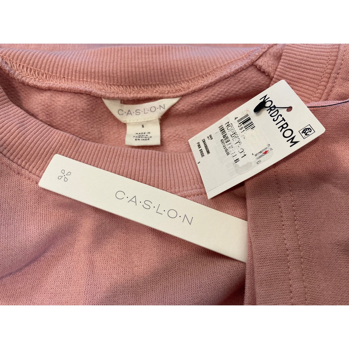 NWT Caslon Pullover Crewneck Raglan 3/4 Sleeve Sweatshirt in Pink Bride Sz Small