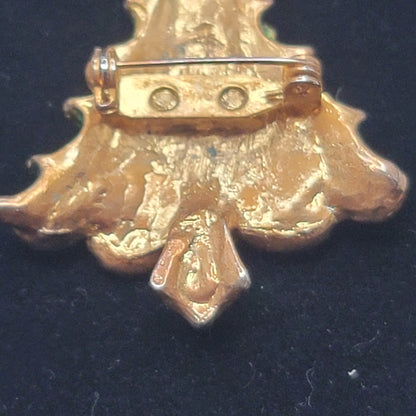 Vintage Art Deco Rhinestone Green Enamel Christmas Tree Brooch Pin Mid-Century