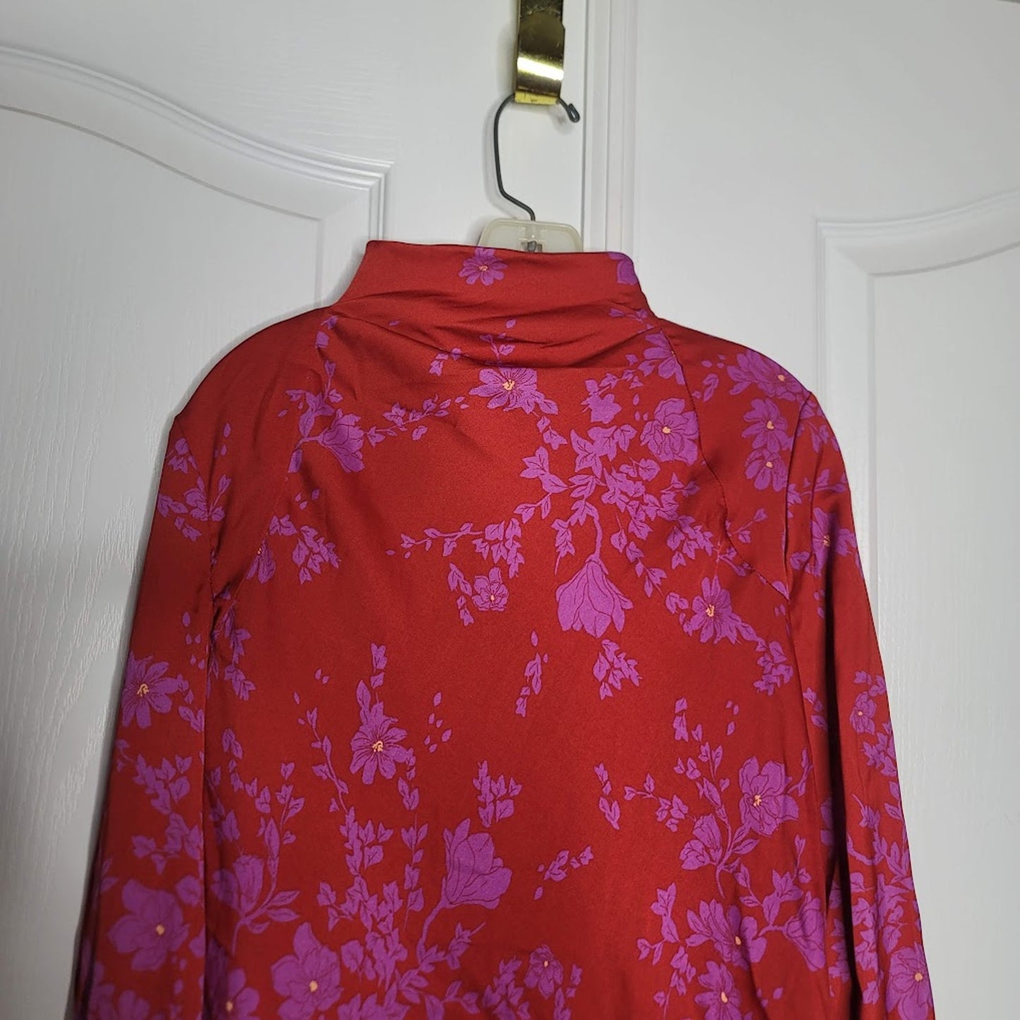 Free People Aries Mini Dress Long Sleeve romantic Combo Red Floral MEDIUM damage