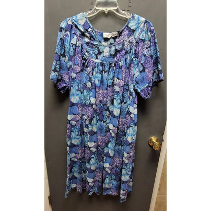 Vintage Phases large short sleeve floral housedress pockets cozy cotton kaftan