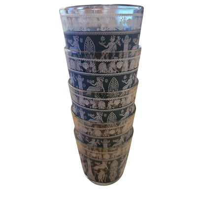 Vintage Jeannette Glass Hellenic Blue Jasperware Lowball Glasses - Set of 5