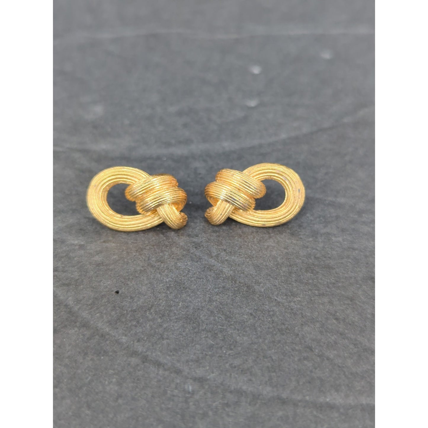 Vintage Gold Tone Textured Knot  Earrings Minimalist 1960s Pierced