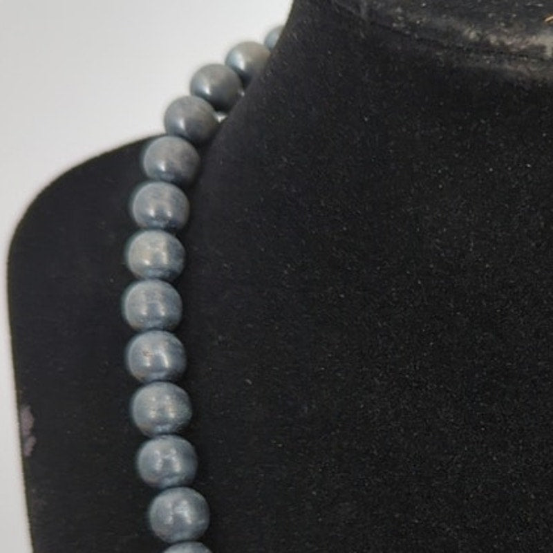 Vintage Gunmetal Grey Faux Pearl Knotted Strand Necklace - 18" beads