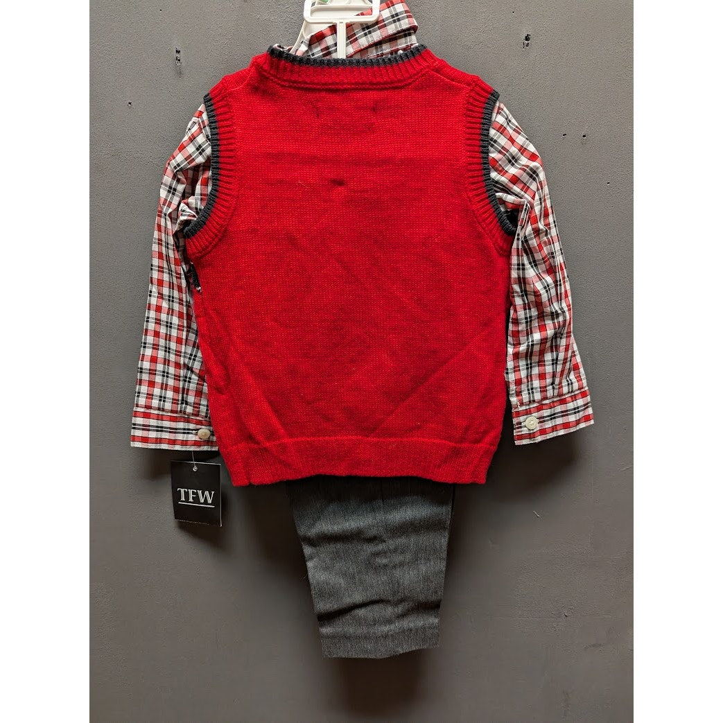 TFW Toddler Boys 3-Piece Argyle Sweater Vest, Plaid Shirt, & Pants Set NWT