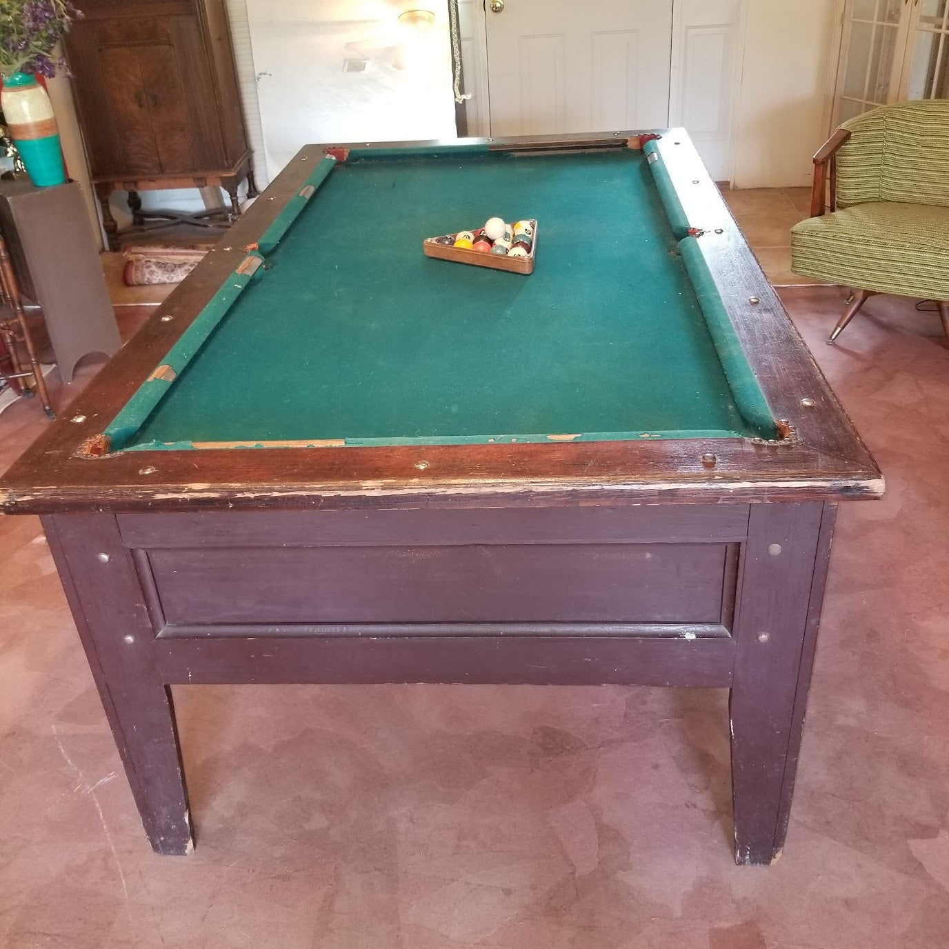 JUKE JOINT ANTIQUE VINTAGE POOL HALL TABLE ALL WOOD NICKEL MECHANISM