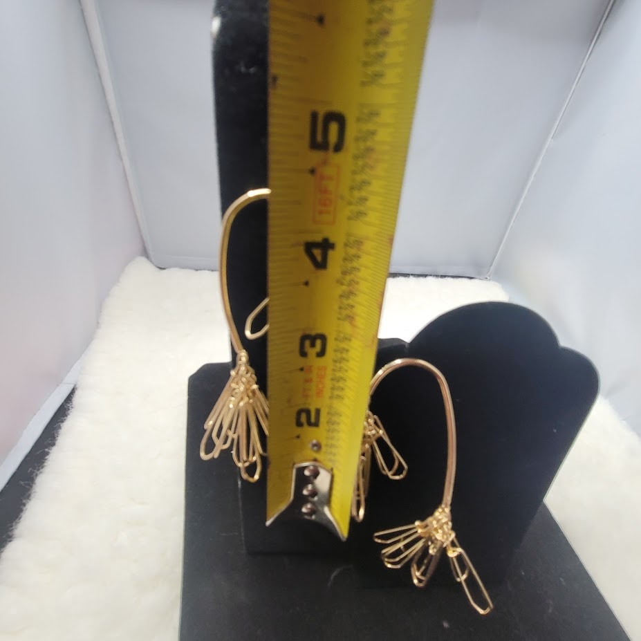 Modernist Gold Wire Cage Tassel Earrings Large Statement Runway Glamour