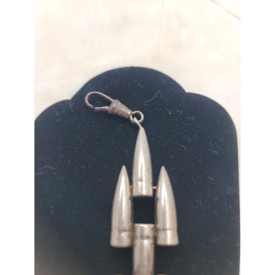 Vintage Articulated Silver Tone Bullet Tassel Pendant Rare Tactical Goth Jewelry
