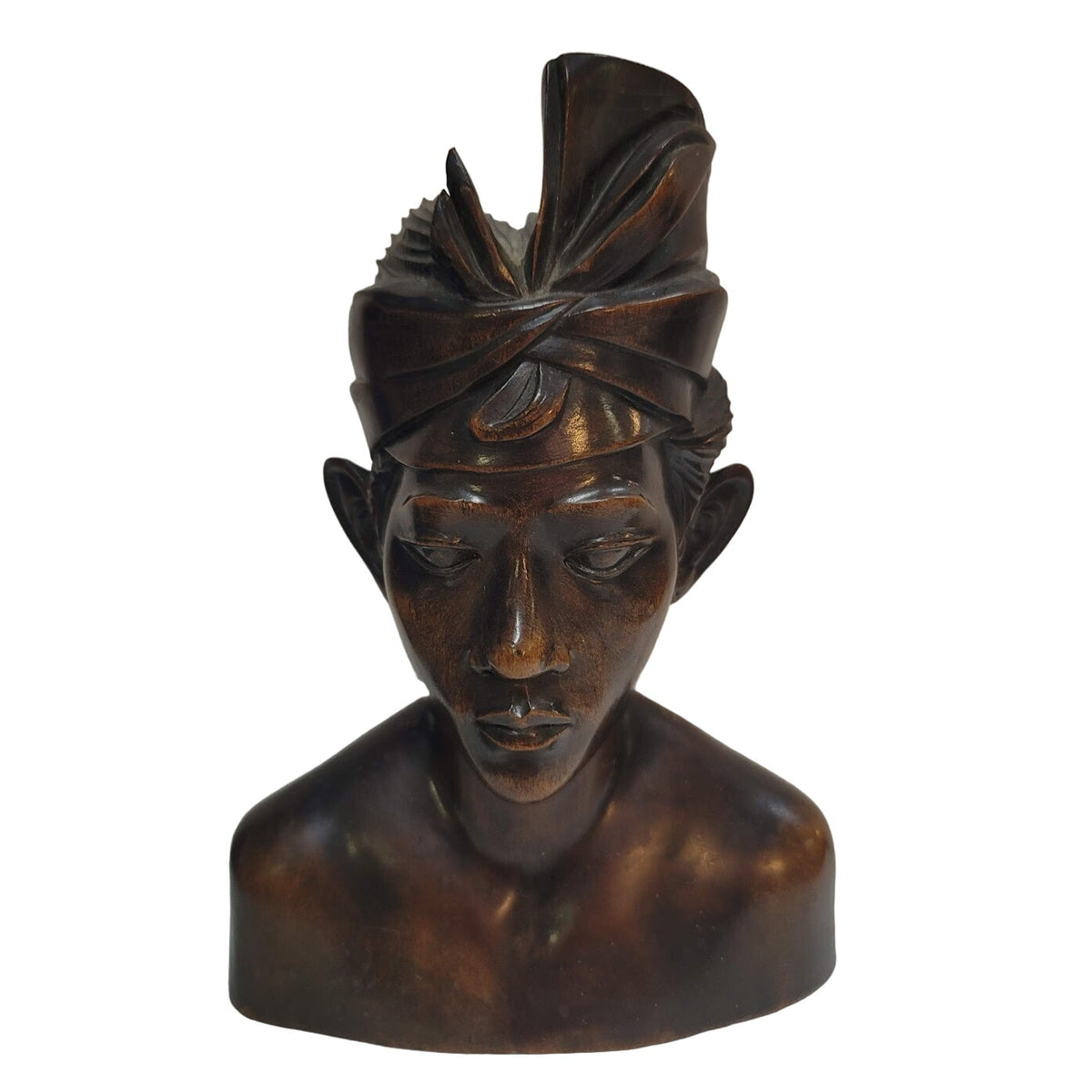 Signed Bali wood carving carved hard wood Balinese Carved Young Man