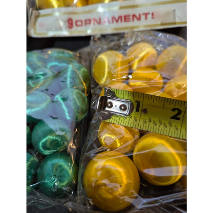 holiday lot of  68 spun nylon ornamets mini green gold 2" and 1"