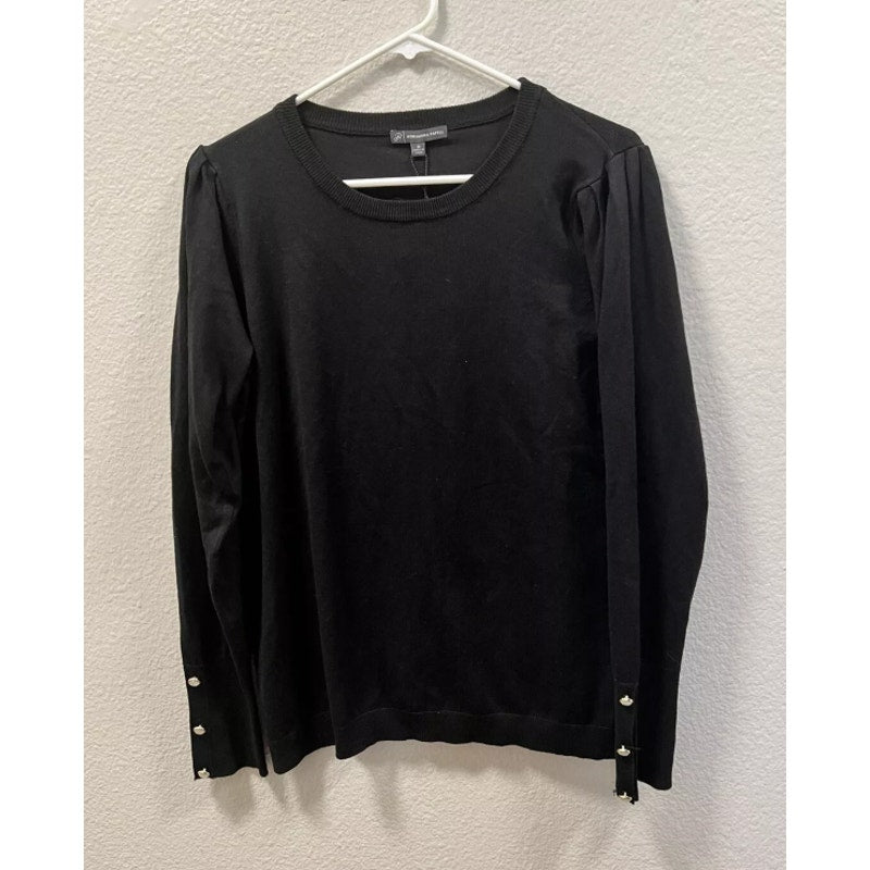 Adrianna Papell Black Crew Neck Pleated Puff Sleeve Sweater Button Sleeve XL