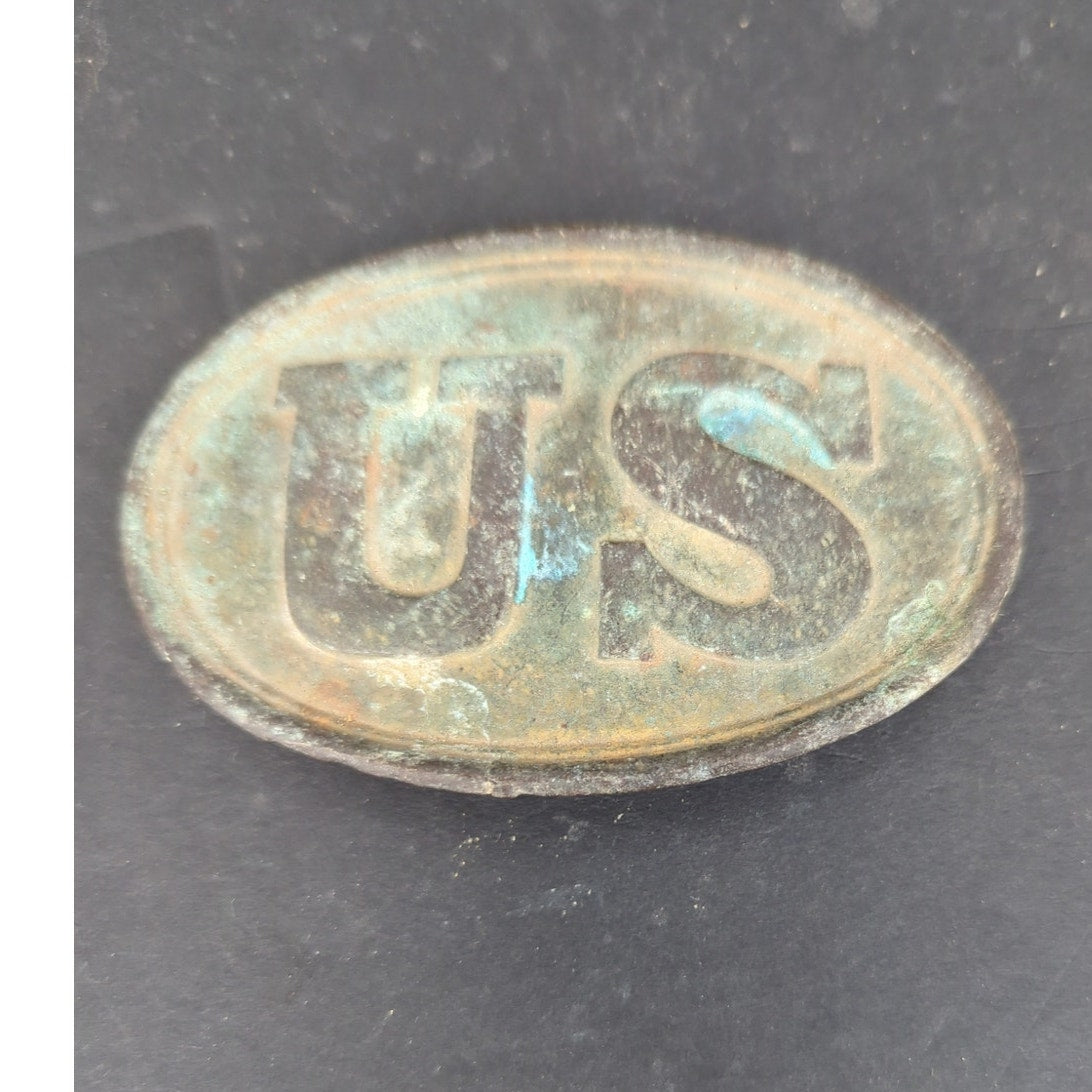 Antique Civil War Era US Oval Brass Lead Backed Belt Buckle Plate