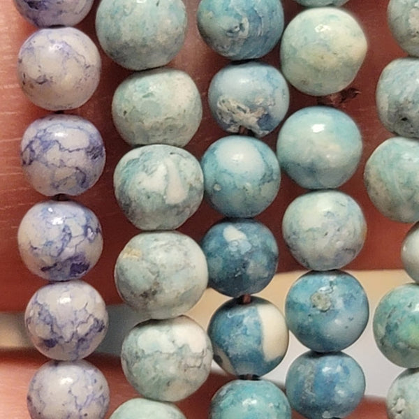 5 strands of round beads Teal blue greens purple stones craft jewelry necklace