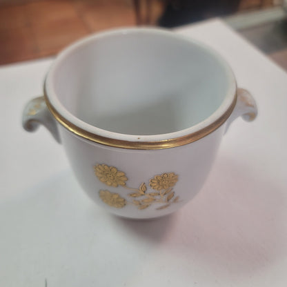 Richard Ginori CachePot Porcelain Gold White 4" tall double handle Italian