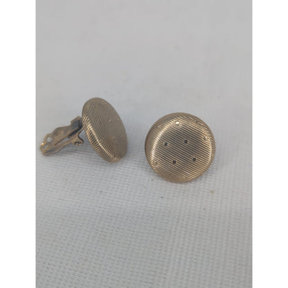 Vintage Mid-Century Gold-Tone Textured Dotted Button Clip-On Earrings Brilliant