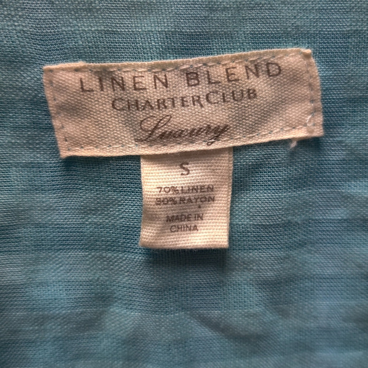 Charter Club Linen Blend Button Up Shirt Womens Small Turquoise Roll Tab Blouse