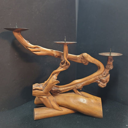 Artisan Wood driftwood triple Candle holder freeform brutalist GNARLY branch