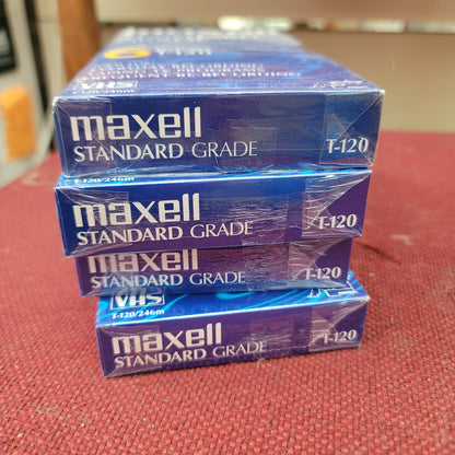 Maxell T-120 STD Standard-Grade VHS Videocassette lot of 4 factory sealed NEW