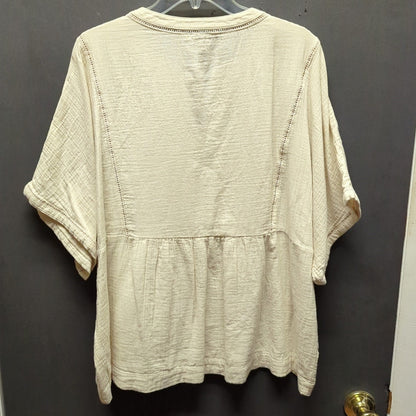 Wonderly Cream Gauze Cotton Peplum Blouse Boho Short Sleeve Top Large Casual