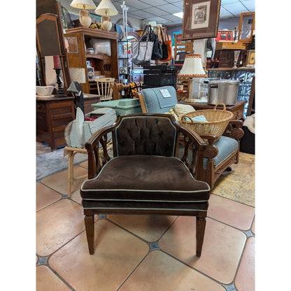 Secondhand Sandies: MCM Occasional Chair Chocolate Velvet with blue piping Tufted