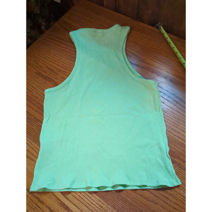Topshop Lime Green Ribbed High Neck Tank Top Size 14 NEW casual layering