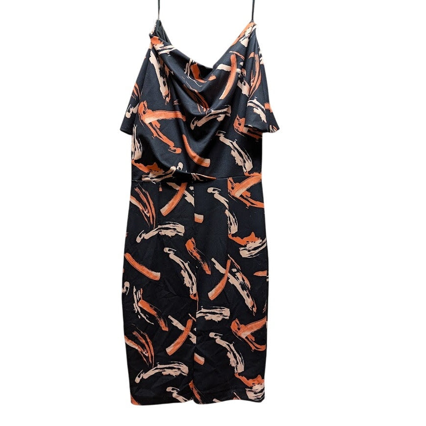 Alexia Admor Knee Length Dess Black Brush Painted Size Large off shoulder NEW