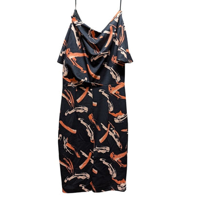 Alexia Admor Knee Length Dess Black Brush Painted Size Large off shoulder NEW