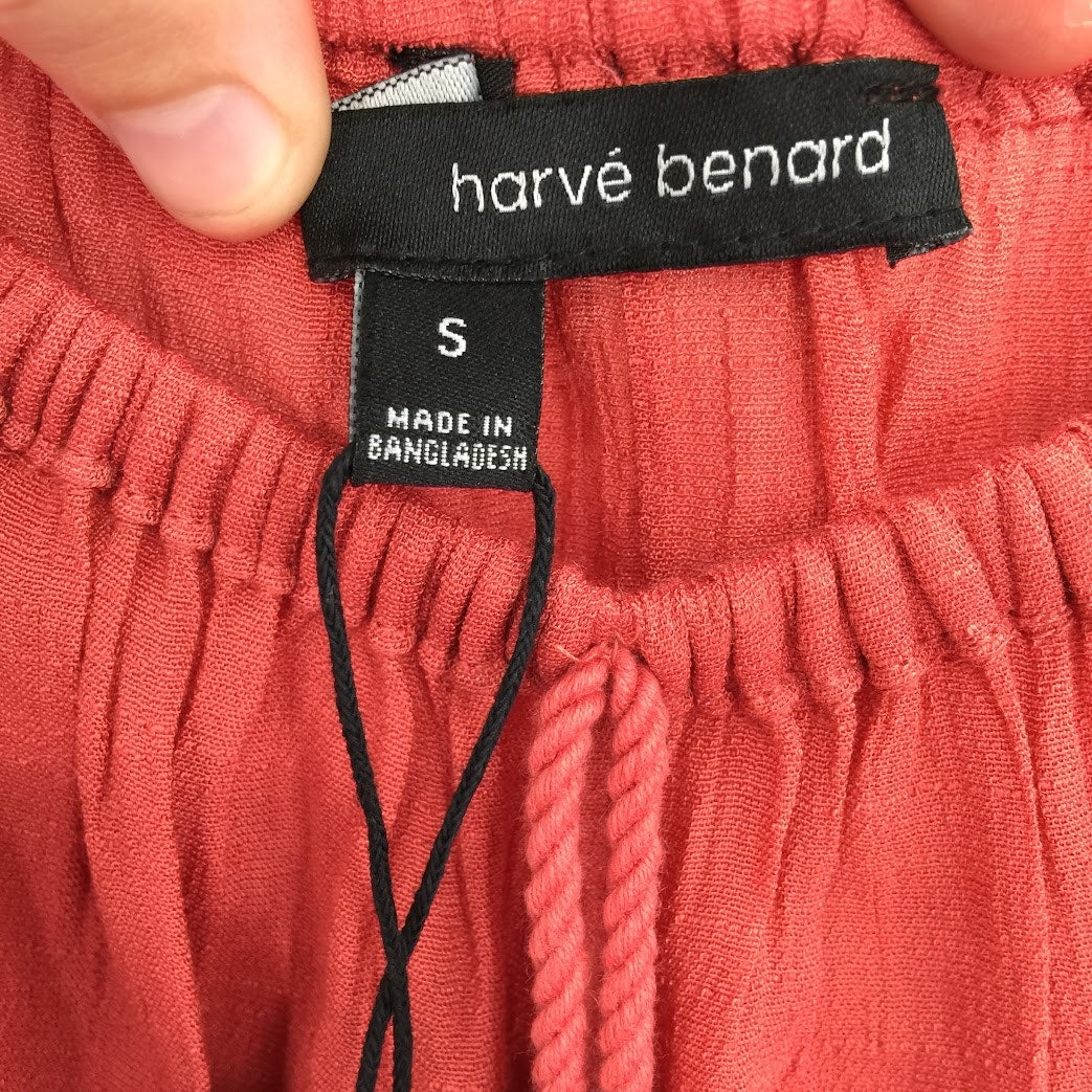Harve Benard Boho Peasant Top Off Shoulder Gathered Neck Small Salmon NWT