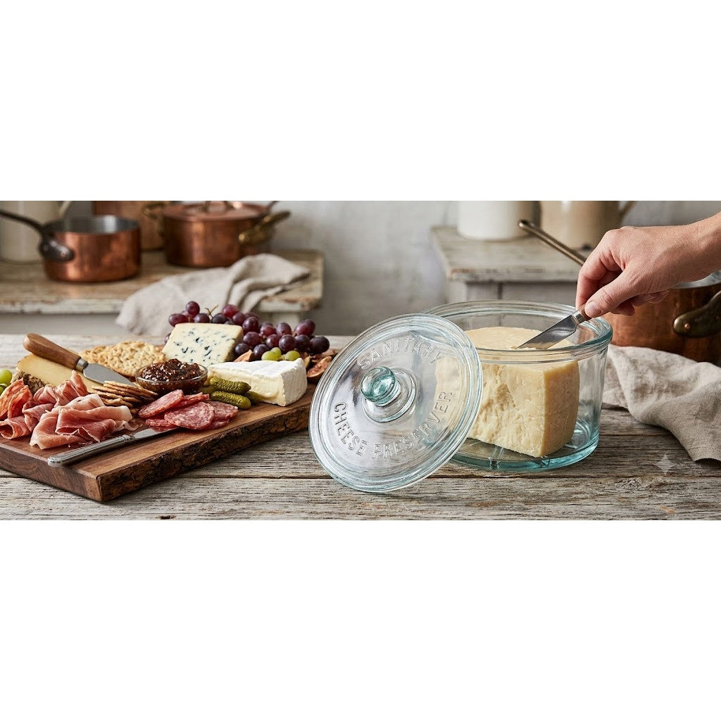 Vintage Clear Glass Round Sanitary Cheese Preserver Storage Container & Lid