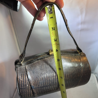 1950s Vintage Alligator Hide Barrel Hard Case Handbag Hardcase gray