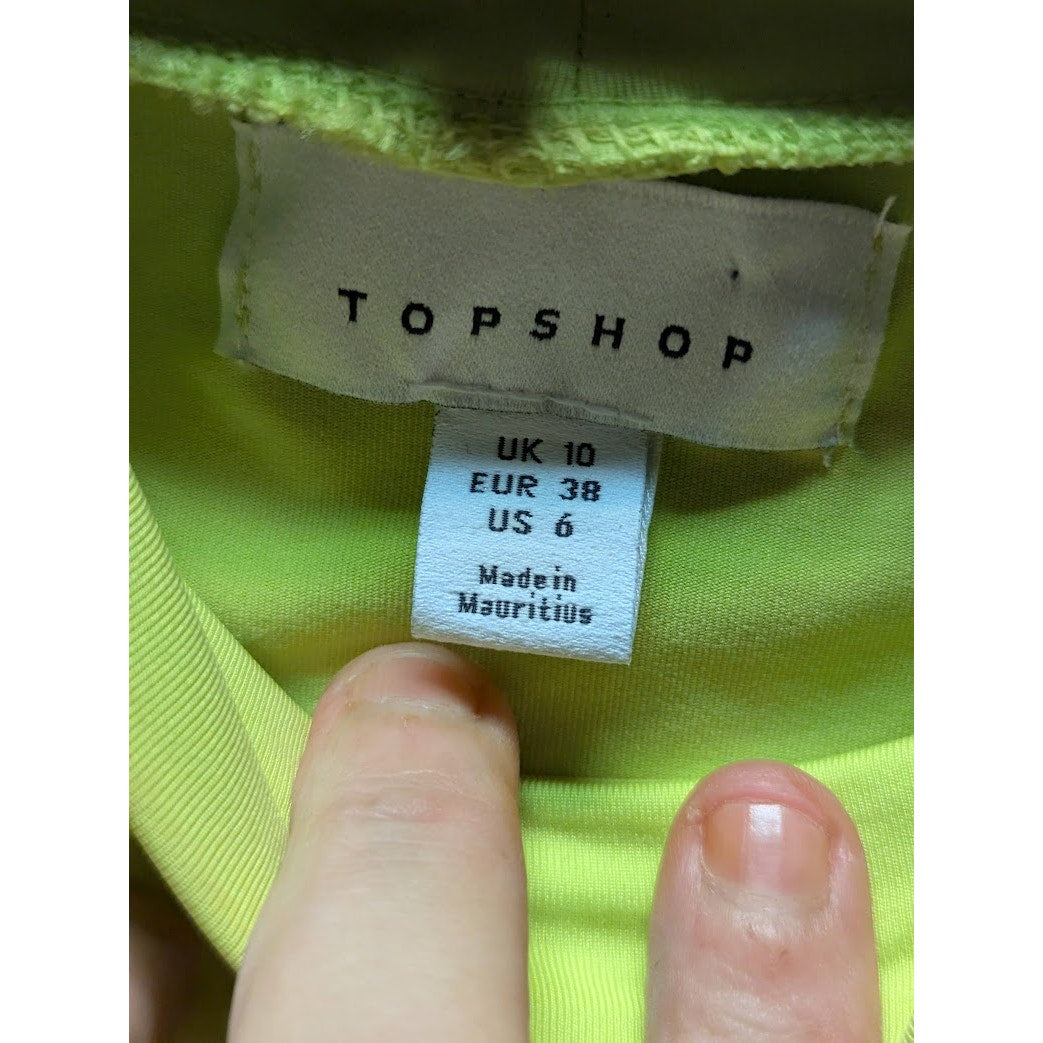 Topshop long sleeve slinky bodysuit in electric green mock neck Size 6 thong