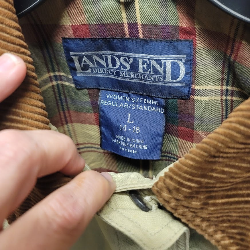 Lands End Vintage Women Large 14-16 Barn Chore Farm Coat Jacket Tan Brown Plaid
