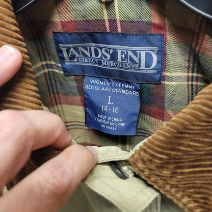 Lands End Vintage Women Large 14-16 Barn Chore Farm Coat Jacket Tan Brown Plaid