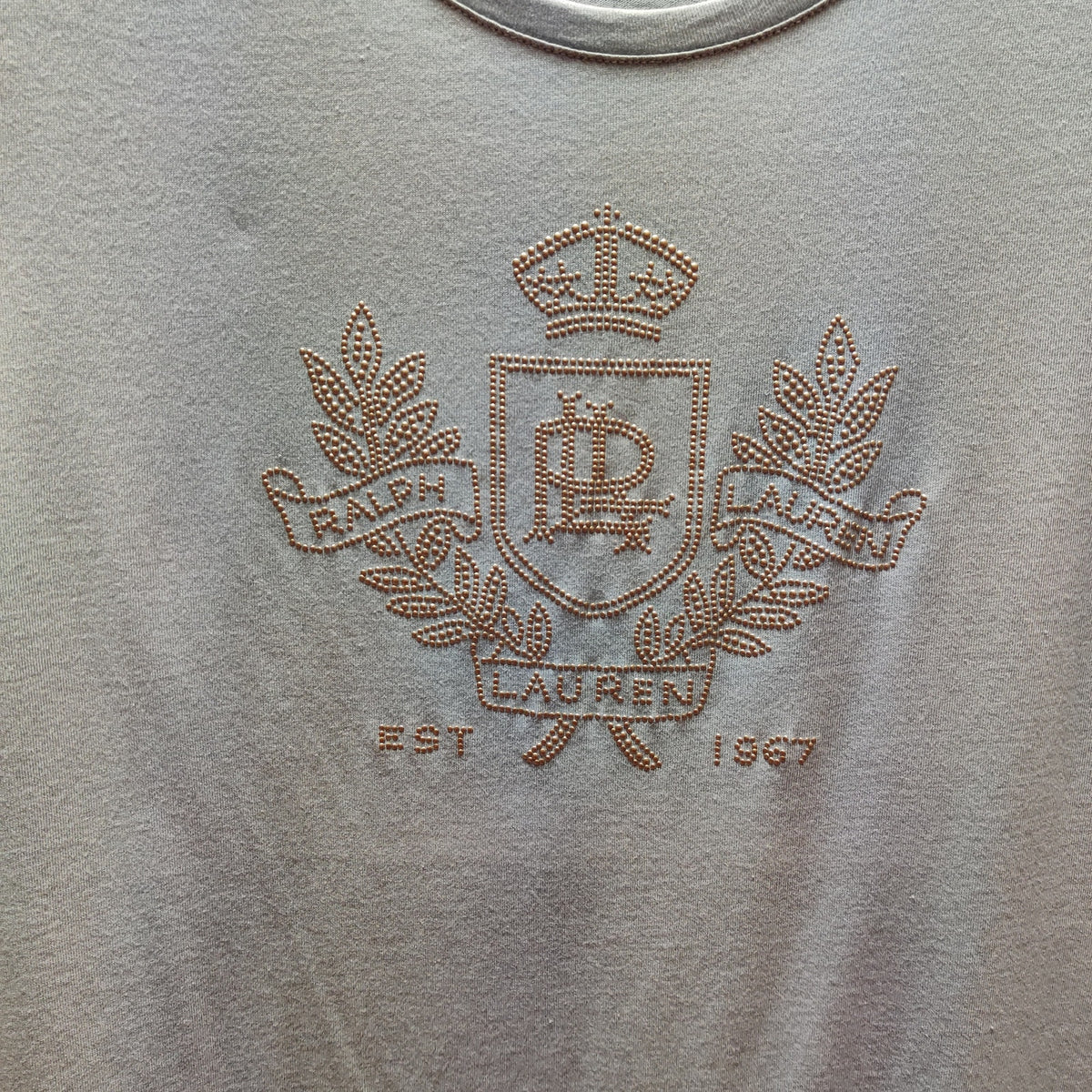 Lauren Ralph Lauren Light Blue Beaded Crest T-Shirt Small Short Sleeve Top Y2K