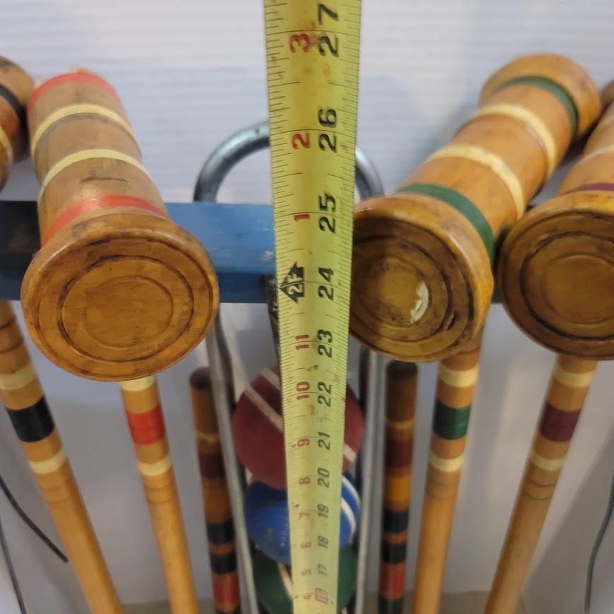 Vintage Wooden Croquet Set with Blue Storage Stand Lawn Classic Game