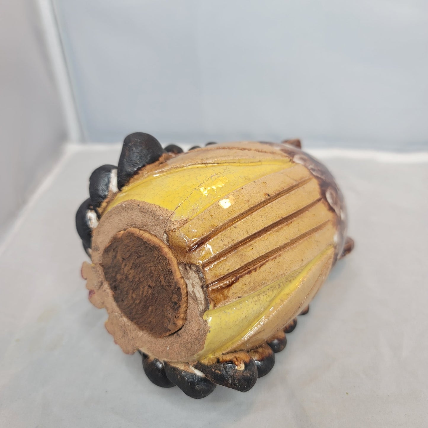 Handmade pottery owl bank big eyes textured cork bottom