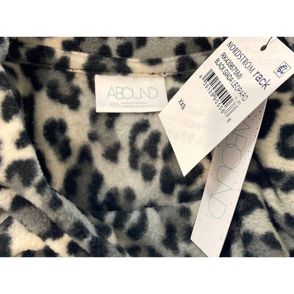 NWT Abound Crop Drawstring Cozy Fleece Top Sz XXS/2XS in Black Giada Leopard