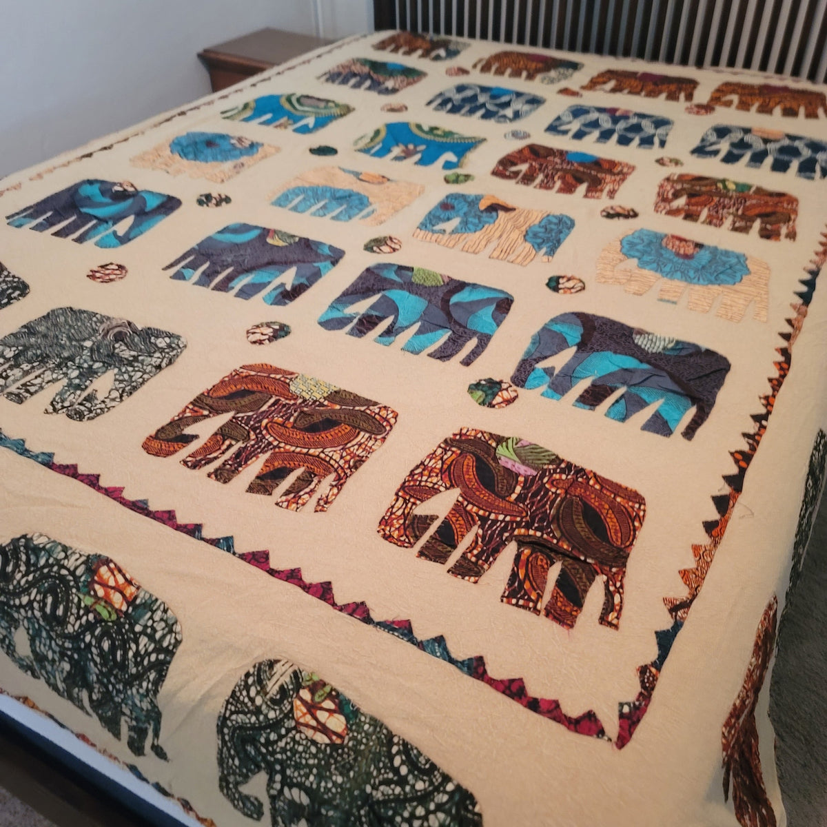 Boho elephant tiedye Hand sewn queen full blanket coverlet lightweight bedspread