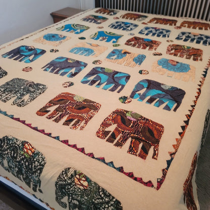 Boho elephant tiedye Hand sewn queen full blanket coverlet lightweight bedspread