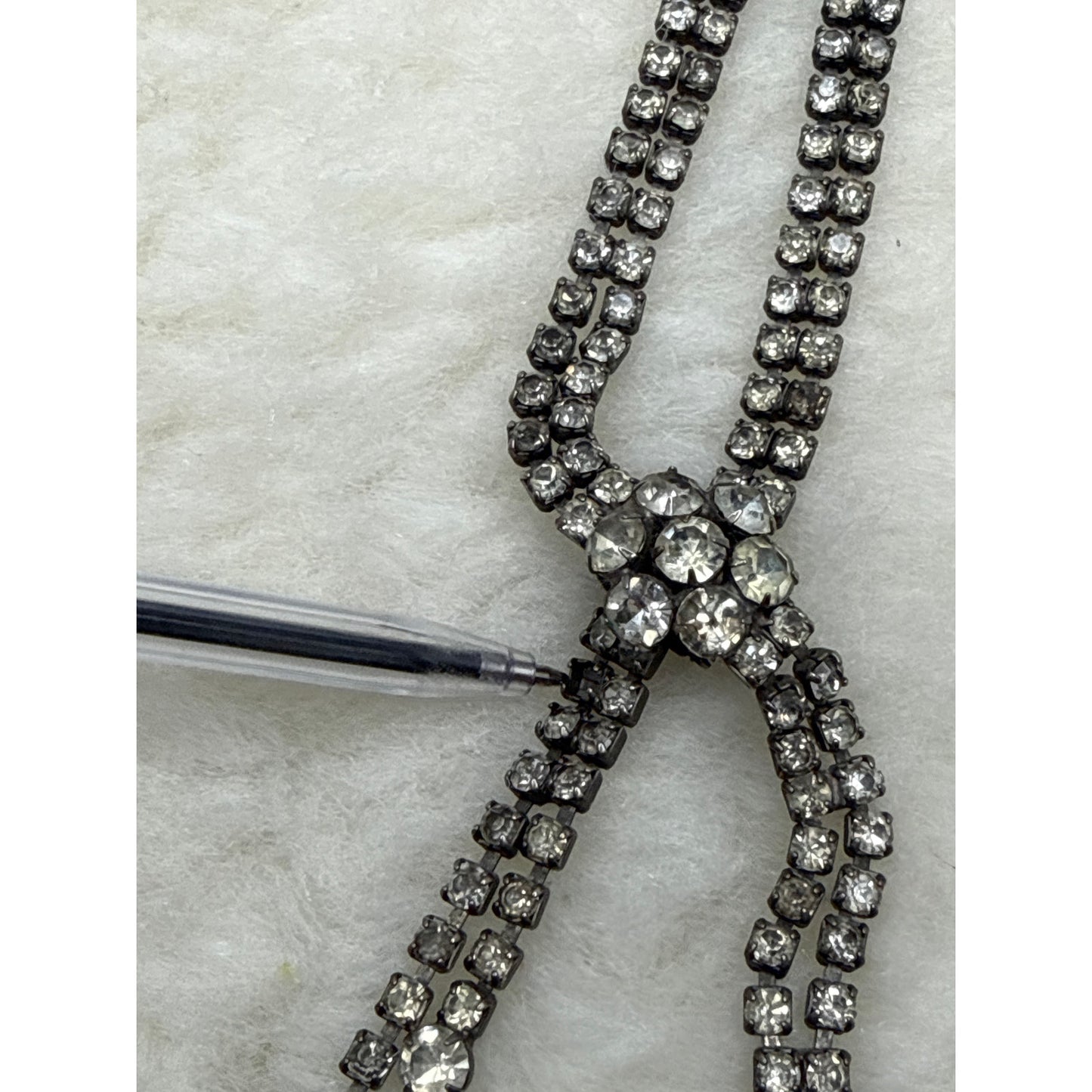 Vintage Rhinestone Lariat Y Necklace Silver Tone Art Deco Revival Glamour 50's