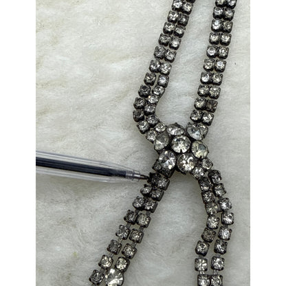 Vintage Rhinestone Lariat Y Necklace Silver Tone Art Deco Revival Glamour 50's