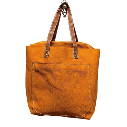 Vegan Faux Pebbled Leather Orange Removable bag Tote NEW Purse Front zip pocket