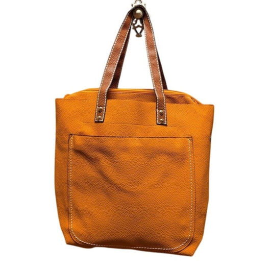 Vegan Faux Pebbled Leather Orange Removable bag Tote NEW Purse Front zip pocket