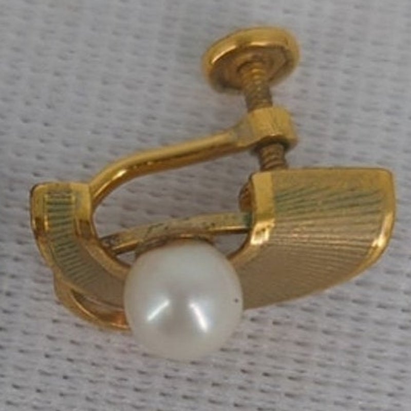 Vintage 12K Gold Filled Faux Pearl Screw Back Earrings and Matching Brooch Set